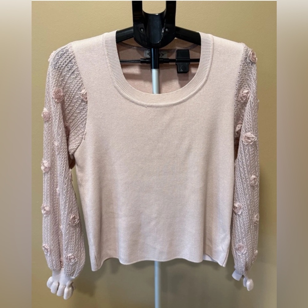 Nanette Lepore Blush Pink Rosette Knit Sweater Women’s Medium Coquette